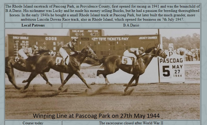 Saturday, May 3, 1947 Money wagered at seven tracks Pascoag ? $3 million in '47 = $42.8 million today.