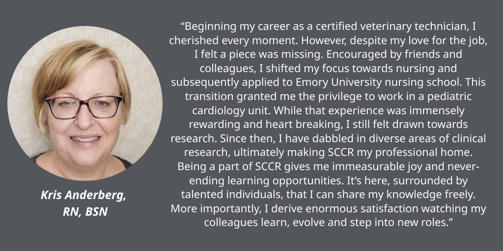 In recognition of #NursesWeek, we asked the incredible nurses on our team about what inspired them to join the profession & why they love working at #SCCR. Here's what Kris Anderberg had to say!