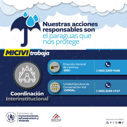 CIV_Guatemala's tweet image. 🚗🛣️ ¡Prepárate para un viaje seguro y responsable!

En MICIVI, estamos trabajando en la atención a través de nuestras depedencias como el #DGC y #COVIAL