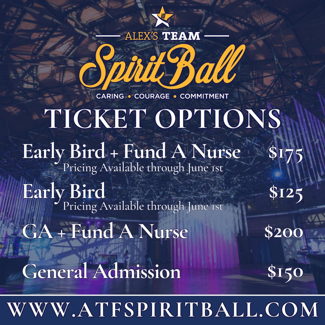 Alexs_Team's tweet photo. Alex’s Team has started the Spirit Ball Nurse Fund last year where people can purchase tickets to include a $50 additional charge which goes directly into the Fund. Alex’s Team will be able to invite some of our hard-working nurses to attend Spirit Ball on their night off! https://t.co/cjXXZKhAfd