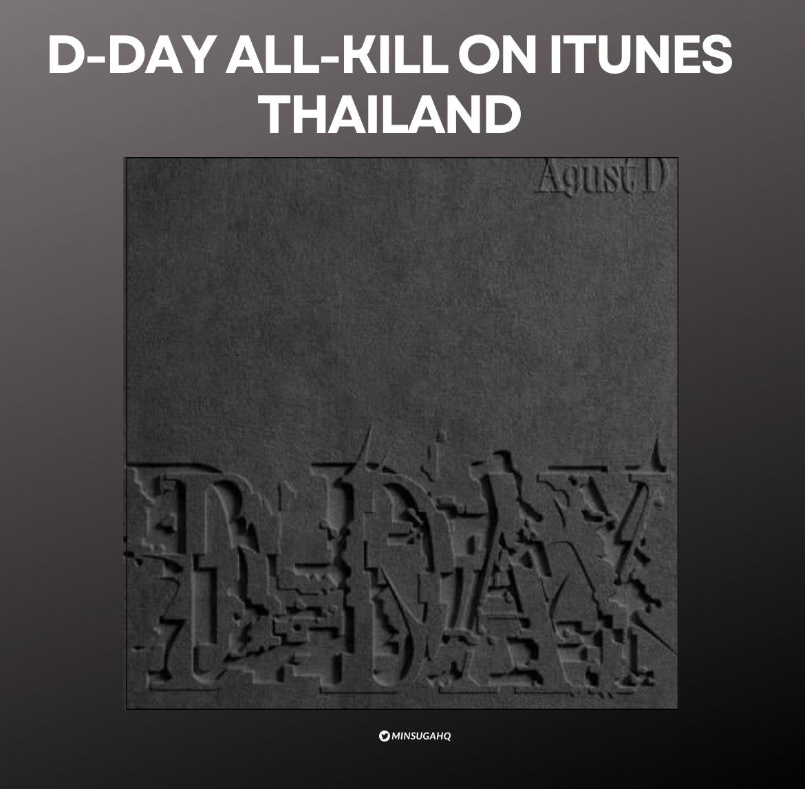 [#SugaHQ_Update] “D-DAY” has achieved its 19th ALL-KILL with all tracks reaching No. 1 on iTunes Thailand 🇹🇭🥳 FLOWERS FOR YOONGI