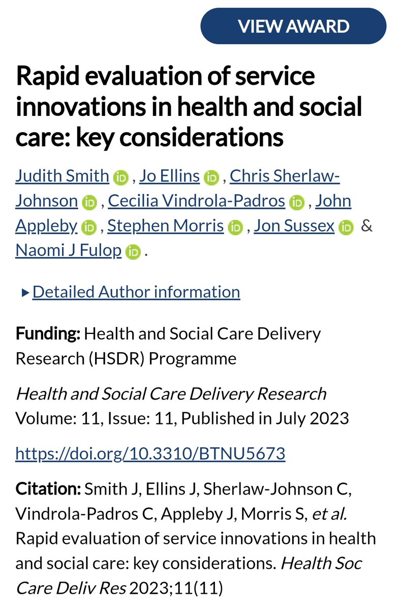 Rapid evaluation of service innovations in health and social care: key considerations journalslibrary.nihr.ac.uk/hsdr/BTNU5673/…