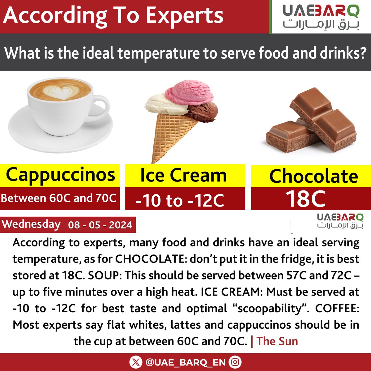 What is the ideal temperature to serve food and drinks? #UAE_BARQ_EN