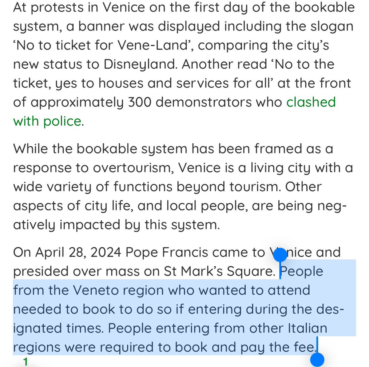 NO LONGER LA SERENISSIMA: a mere €5 entry fee to cut #overtourism in Venice? But #FreedomOfMovement is at stake. 'Uniquely, the local Council has established the principle that anyone can be barred from the city, incl Italians'. @DomStandish hits the spot goodtourismblog.com/2024/05/venice…