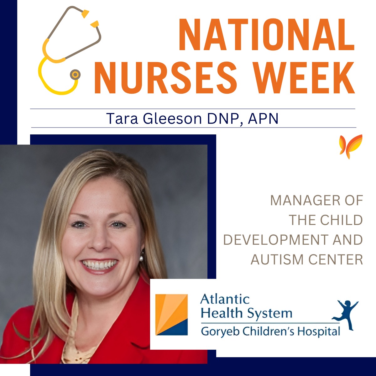Autism New Jersey (@autismnj) on Twitter photo Happy Nurses Week! Tara Gleeson DNP, APN has been a pediatric nurse practitioner for over 25 years and is the manager of the Child Development and Autism Center at <a href="/AtlanticHealth/">Atlantic Health</a>'s Goryeb Children’s Hospital. We are lucky to have her as part of our Timely Diagnosis Workgroup! Happy Nurses Week! Tara Gleeson DNP, APN has been a pediatric nurse practitioner for over 25 years and is the manager of the Child Development and Autism Center at <a href="/AtlanticHealth/">Atlantic Health</a>'s Goryeb Children’s Hospital. We are lucky to have her as part of our Timely Diagnosis Workgroup!