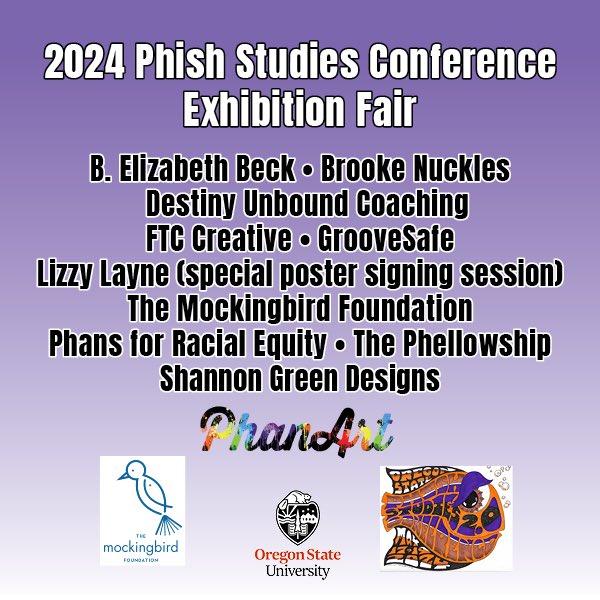 We are excited to announce the lineup for our Exhibition Fair, sponsored by <a href="/PhanArt/">@phanart.bsky.social follow over there it's nice</a>! Find these amazing vendors at the Phish Studies Conference on Saturday and Sunday (5/18-19). For more information about the conference, visit phishstudies.net.