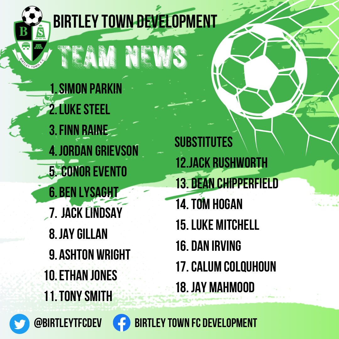 Birtley Town Development (@birtleytfcdev) on Twitter photo Here’s your team news for the final time this season as we take on <a href="/SRCARESERVES/">Sunderland RCA Reserves</a>
⚪️🟢⚽️ Here’s your team news for the final time this season as we take on <a href="/SRCARESERVES/">Sunderland RCA Reserves</a>
⚪️🟢⚽️