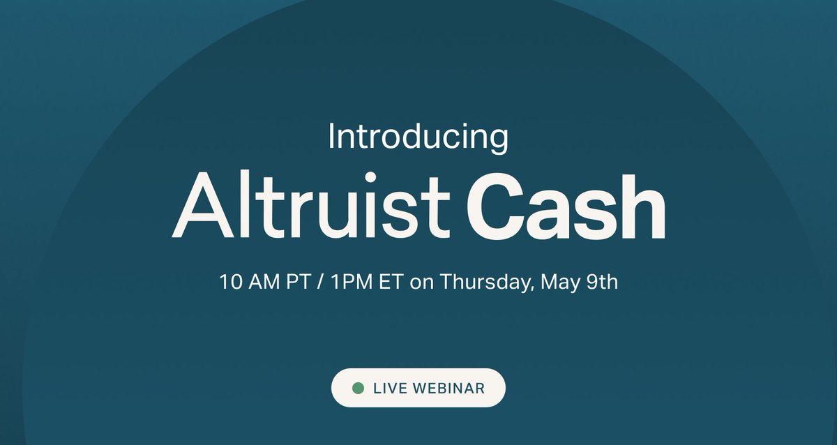 Time is running out to secure your spot for our upcoming webinar on Altruist. Join us for a live conversation with Adam Grealish, Head of Investments, for a deep dive into Altruist Cash and plenty of Q&A. Register now: events.altruist.com/altruist-cash-…