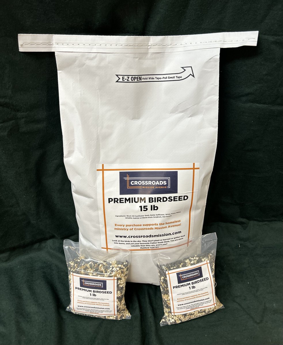 Buy a bag of premium blend BIRDSEED at Mission Avenue Thrift today and enjoy feeding our local wildlife while supplying jobs and job skills for our guests! crossroadsmission.com/thrift-stores/ #MissionAvenueThrift #CrossroadsMissionAvenue #BirdSeed #ComeShop #GreatDeals