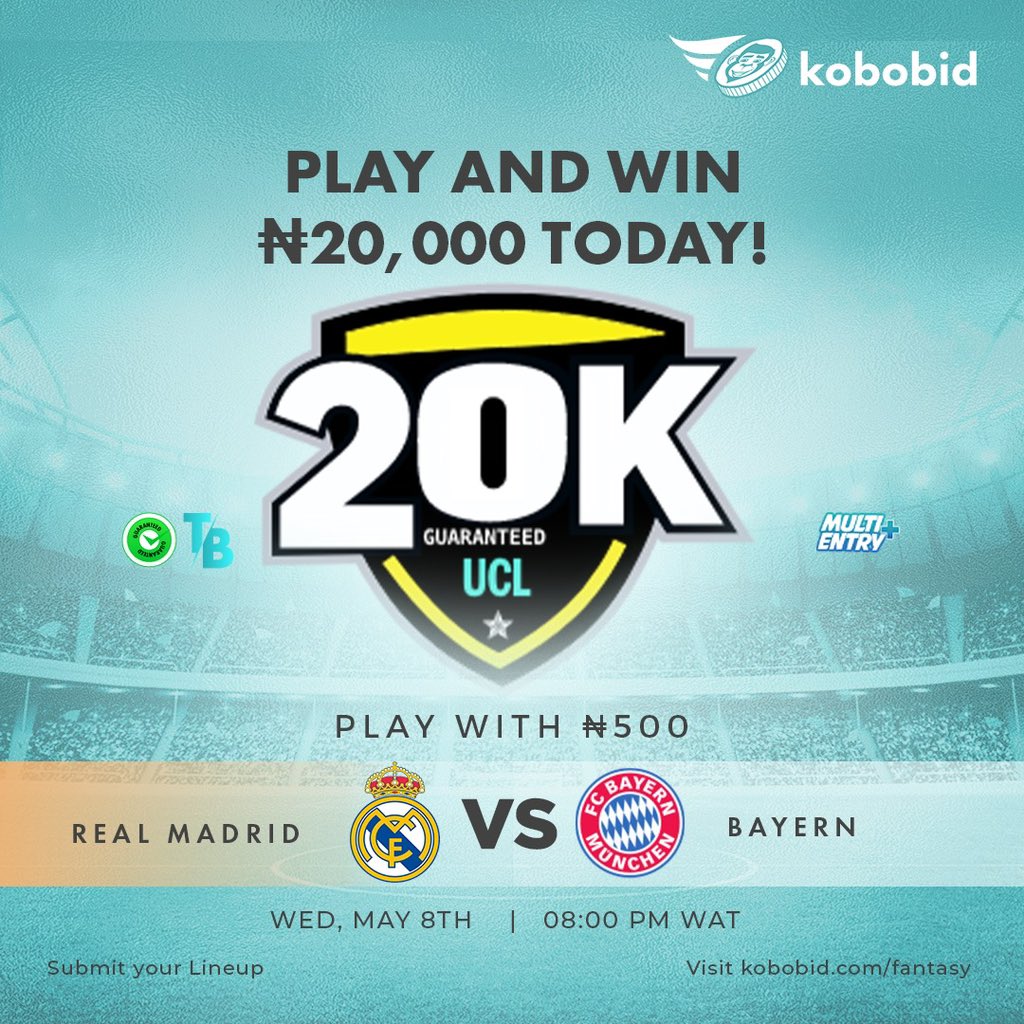 It’s almost MATCH TIME! Join this tournament now and stand a chance to win N10,000 cash in first place. Hurry to kobobid.com/fantasy and submit your lineups.
