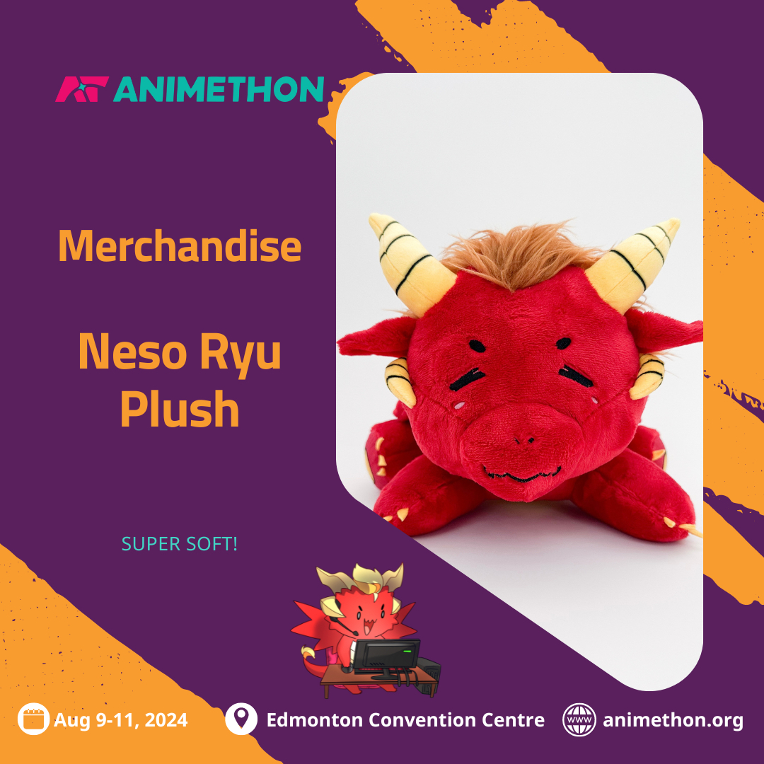 We are super excited to announce the first exclusive #Animethon2024 merchandise item - Neso Ryu Plush. Be sure to visit the #Animethon booth at #otafest to view the prototype. #merch #plushie #animecon #yeg