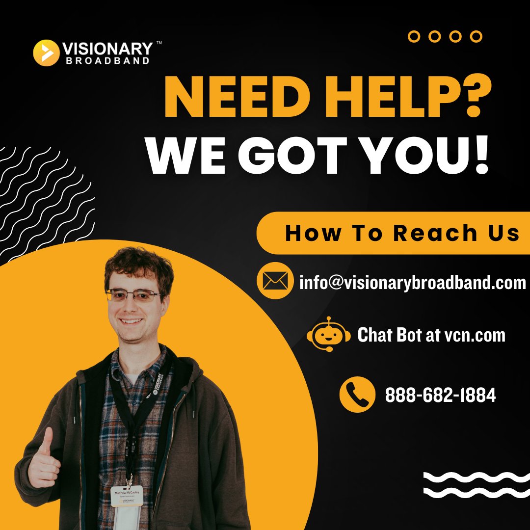 Need help? We've got you covered! Reach us via phone, chatbot, or social media messaging for quick assistance. Your satisfaction is our priority! 💬📞 #CustomerSupport #VisionaryBroadband #connectwithus #messaging