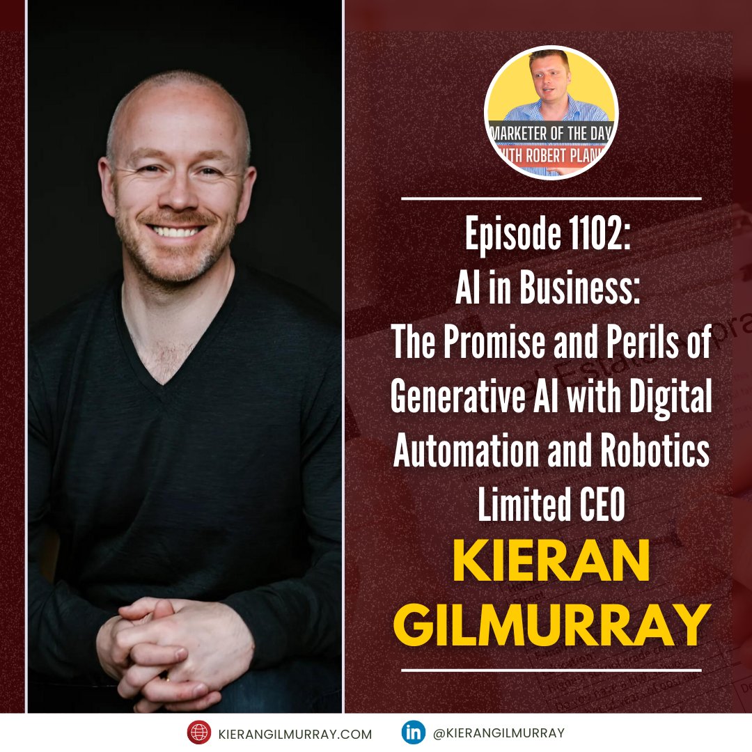 robertplank's tweet image. Join us with Kieran Gilmurray, a thought leader in AI and digital transformation. We discuss the potential and risks of new technologies, and how to ethically leverage AI and automation. bit.ly/KieranGilmurra… #MarketerofTheDay #DigitalAutomation
