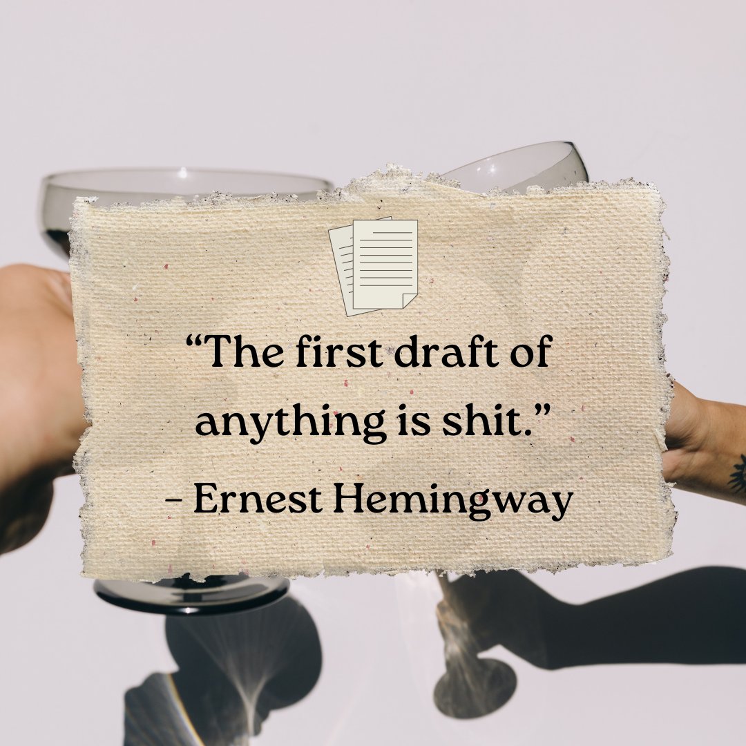 Happy #WriterWednesday! Remember not to compare your first draft to the best pieces you've ever seen. They were once drafts, too. It's a work in progress, and you'll get there!

#AmWriting #Craft #Glassworks #ErnestHemingway #Draft