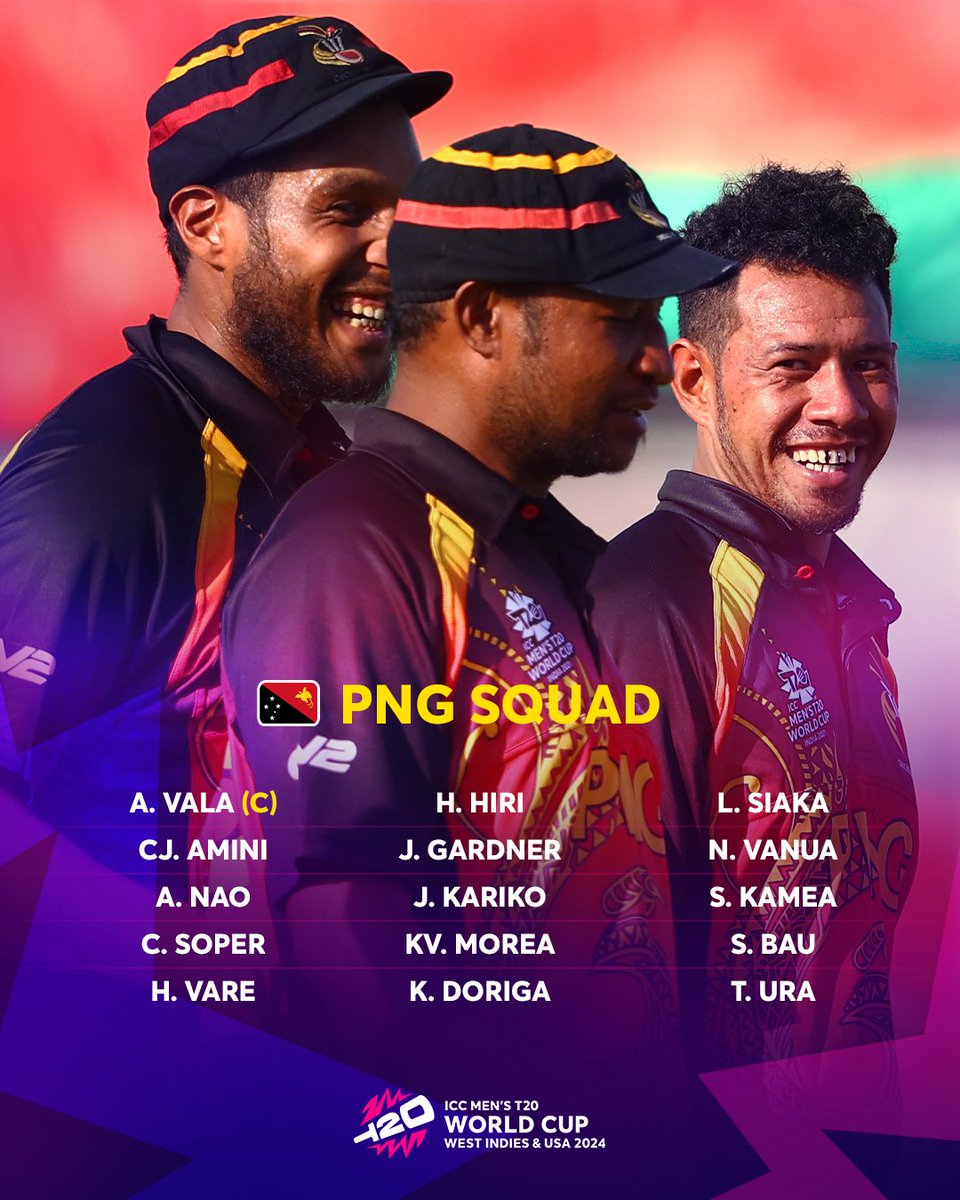 Assad Vala to lead as Papua New Guinea named their squad for the ICC Men’s #T20WorldCup 2024. Details 👉 bit.ly/3WyUwjU