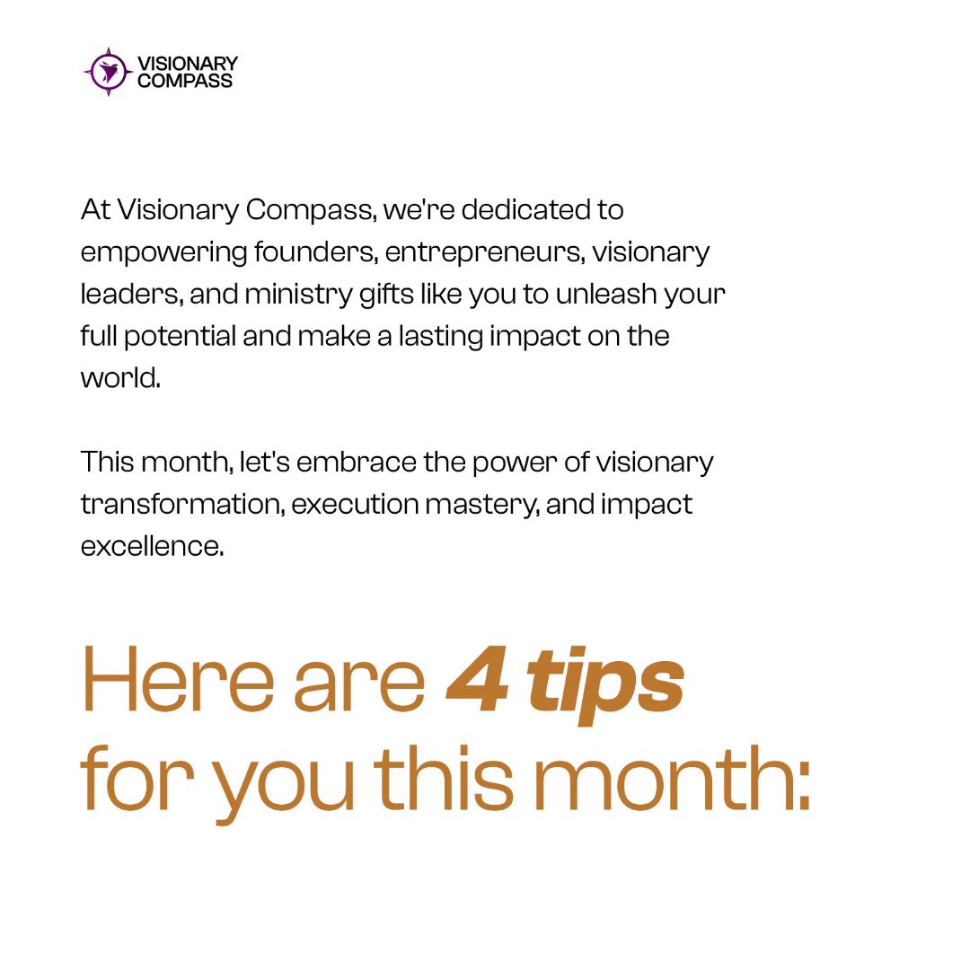 VCAP_by_DDK's tweet image. New Month, New Heights! 

Don't just dream big, make it happen!

Use these tips to fuel your journey. 

Share your goals for this month with us in the comment section.  

#VCAP #VisionaryCompass #VisionaryMindset #ImpactfulLiving