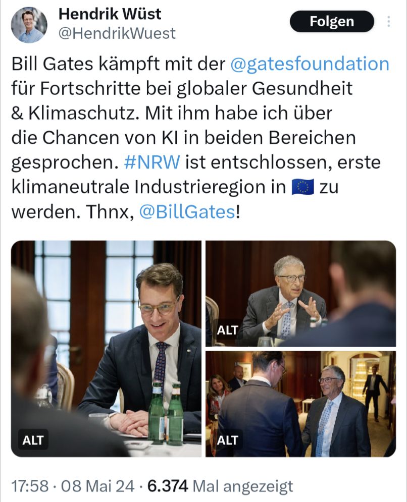 Herr Wüst, auch bekannt als „Alle-Anderen-Sind-Nazis-Schwurbler“ hat mit Bill Gates über die Chancen von KI gesprochen. Offensichtlich eine totale Kapitulation vor der Realität. Ich erwarte jetzt eine riesige BLAUE WELLE zur Europawahl. Das Volk versteht es! #Europawahl2024