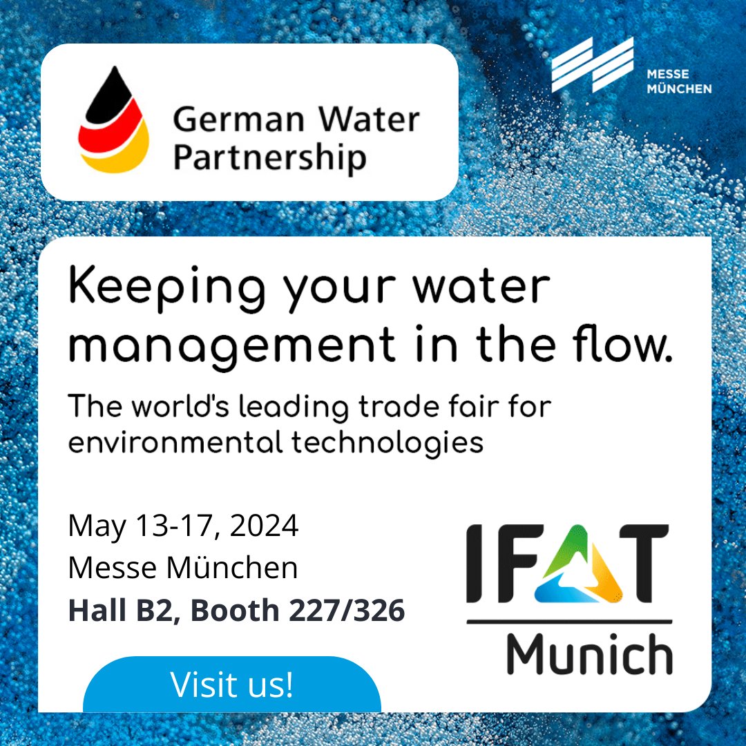 Let’s meet at #IFAT Munich – World’s Leading Trade Fair for #Water, #Sewage, #Waste and #RawMaterials Management from May 13-17 2024. You’ll find Dorsch Gruppe at the #GWP German Water Partnership booth B2.227/326 - Free ticket voucher code: GWP_IFAT2024! 
lnkd.in/eHNst2xb