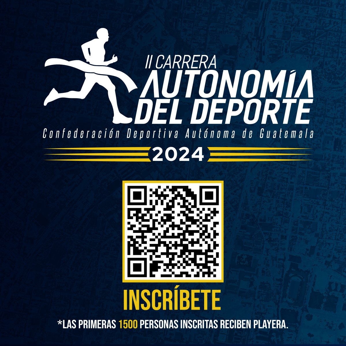 💙🏃‍♂️🏃‍♀️ No pierdan la oportunidad de ser parte de la II Carrera Autonomía del Deporte 👟 Escanea el código QR en la imagen o ingresa a este enlace para tu inscripción ➡️ cdag.com.gt/n4p3 ✅ Las primeras 1,500 personas inscritas recibirán una playera. #PasiónPorGuatemala