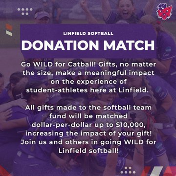 Thanks to the generosity of two anonymous donors, all gifts made to the softball team fund will be matched dollar-per-dollar up to $10,000 - increasing the impact of your gift on giving day! GO WILD on Giving Day for Linfield Softball. #OneWildDay givingday.linfield.edu/pages/challeng…