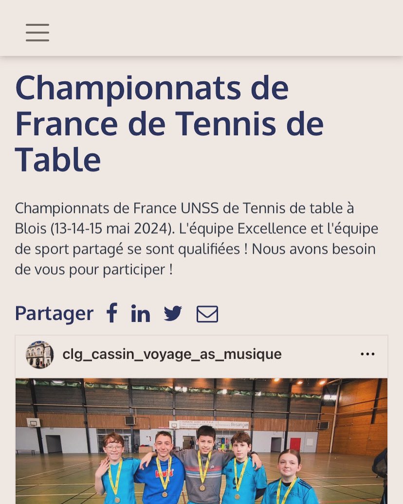 L’équipe UNSS a besoin de vous ! Don défiscalisé à partir de 5€ … les petits ruisseaux font les grandes rivières pour aller à Blois ! <a href="/unss_70/">@Unss_70</a> <a href="/ffttofficiel/">France Tennis de Table</a> <a href="/vesoul_and_co/">Vesoul and Co</a> <a href="/Prefet70/">Préfet de la Haute-Saône</a> <a href="/dhsge70/">De la Haute-Saône aux Grandes Ecoles</a> 

Championnats de France de Tennis de Table trousseaprojets.fr/projet/10631-c… #TrousseAProjets