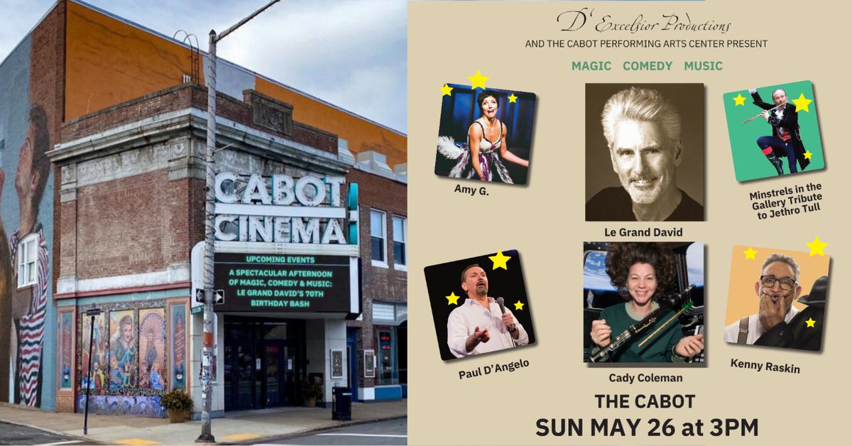 Until May 10, receive 20% off tickets to Le Grand David's spectacular magic show for Mother’s Day! Give the gift of laughter and awe this Mother's Day! 🌷 

Enter MOMDAY20 at checkout: thecabot.org/event/le-grand… 

#ComedyShow #MothersDayGiftIdeas #MothersDayGiftIdea #MothersDay