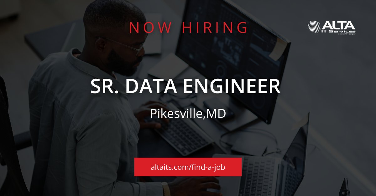 ALTA IT Services is #hiring a Sr. Data Engineer for work in Pikesville, MD. 
Learn more and apply today: ow.ly/KBj450RzL7s 
#ALTAIT #JobOpening #PikesvilleMD #SrDataEngineer #ELT #ETL #DataIntegration #DataLake #DataWarehouse #IBM #Cognos #PowerBI #Alteryx