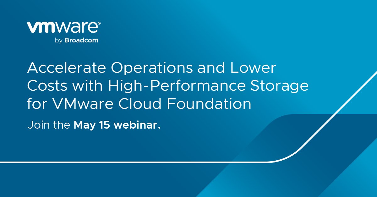 Looking to accelerate operations and reach your business objectives faster? 🚀 Attend our upcoming webinar and learn how to future-proof your #data center with VMware Cloud Foundation's high-performing storage innovations: register.gotowebinar.com/register/13354…