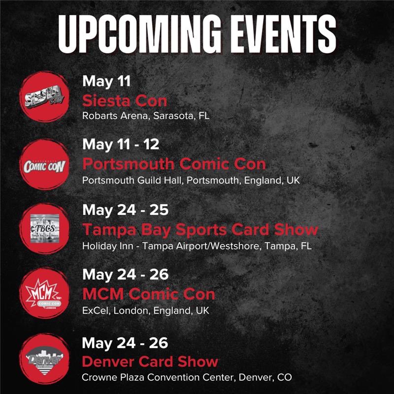 Check out where #CGCCards and the entire #CGC team will be next! 👀🛫 First stop #SiestaCon and #PortsmouthComicCon Let us know in the comments which events you’ll meet us at! 🙌 Visit cgccards.com/submit/service… to prepare your submissions for the shows using our Express Drop-off…