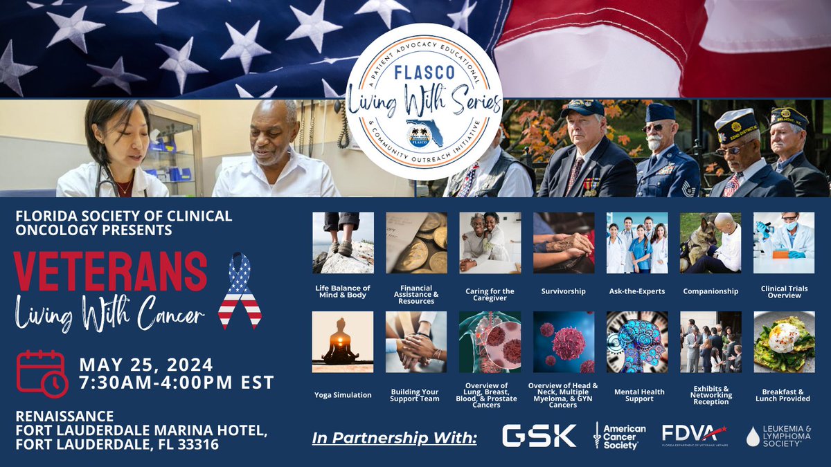 🔗REGISTER HERE: members.flasco.org/ap/Events/Regi… FLASCO is hosting a free educational program for Veterans and their caregivers to learn and exchange information regarding a cancer diagnosis.🎗️ #FLASCO #Veterans #CancerSupport #PatientAdvocacy #MilitaryHeroes #StrongerTogether
