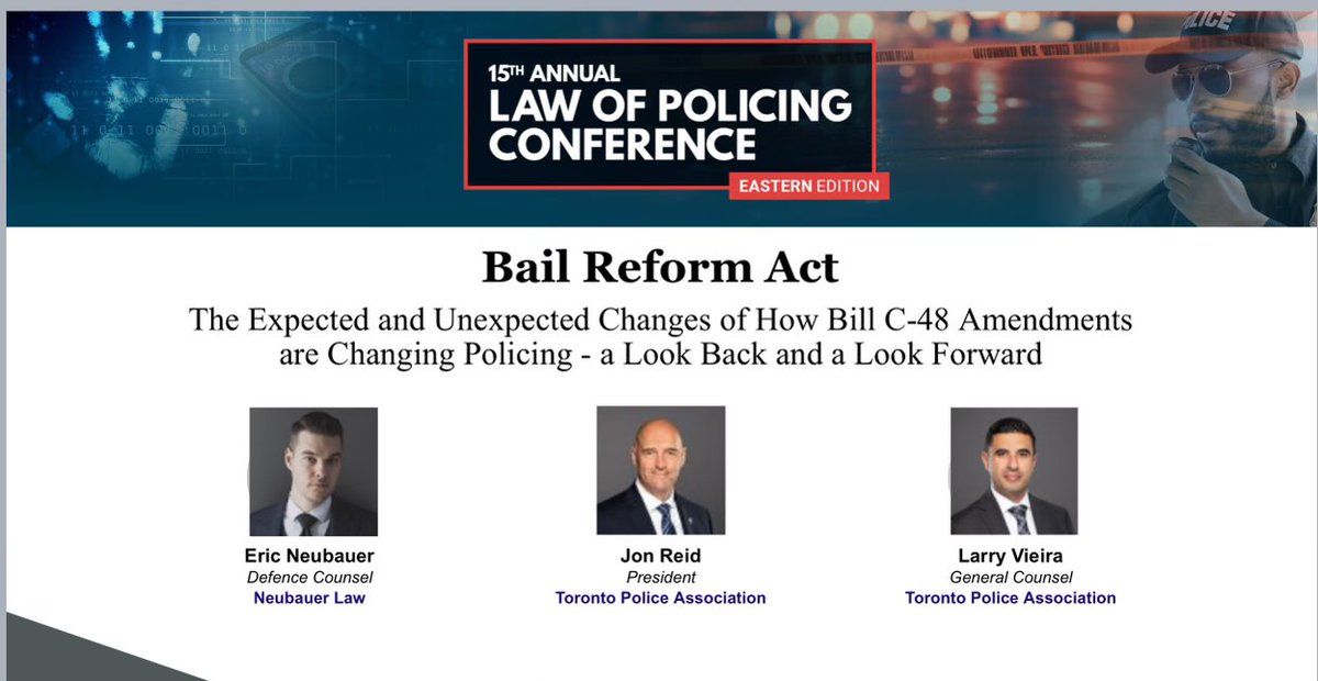 Today, @TPAca General Counsel Larry Vieira, Defence Lawyer Eric Neubauer and I had the pleasure of speaking on a panel at the 15th Annual Law of Policing Conference, addressing the Bail Reform Act. Thanks for having us.