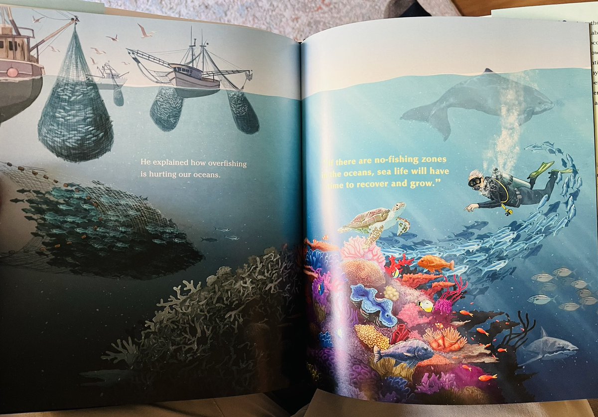 Every school needs this!! Wild Places: The Life of Naturalist David Attenborough is a beautifully illustrated & highly informative biog sharing his journey and impact. The spreads by @johnroccoart are stunning. I’ll keep the under the sleeve illustration as a surprise! Wow!
