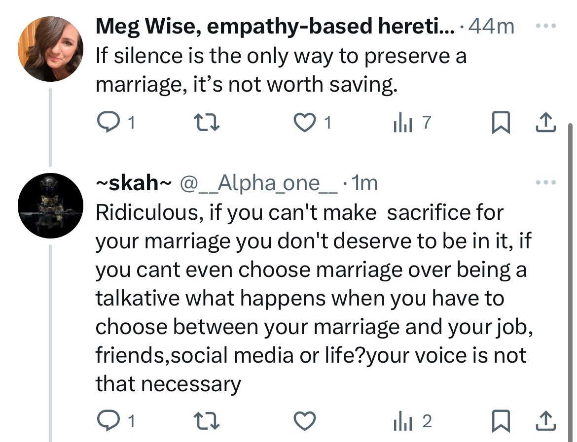 _nomadic_soul's tweet photo. “Your voice is not that necessary.”

And we wonder why the men are lonely. https://t.co/RIEAH35xSX