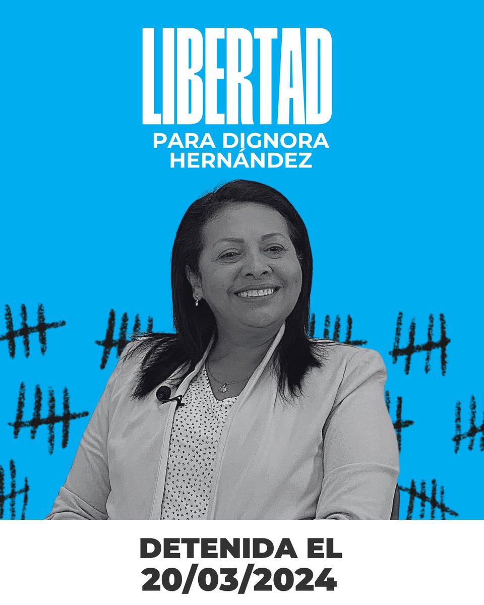 La amiga y compañera de lucha @DignoraHernandz; diputada, docente universitaria y miembro del Comando de Campaña #ConVzla.

Hoy, cumple 49 días secuestrada en El Helicoide, en Caracas. Sus familiares, siguen sin poder verla. 

Exigimos su libertad inmediata y la de todos los…