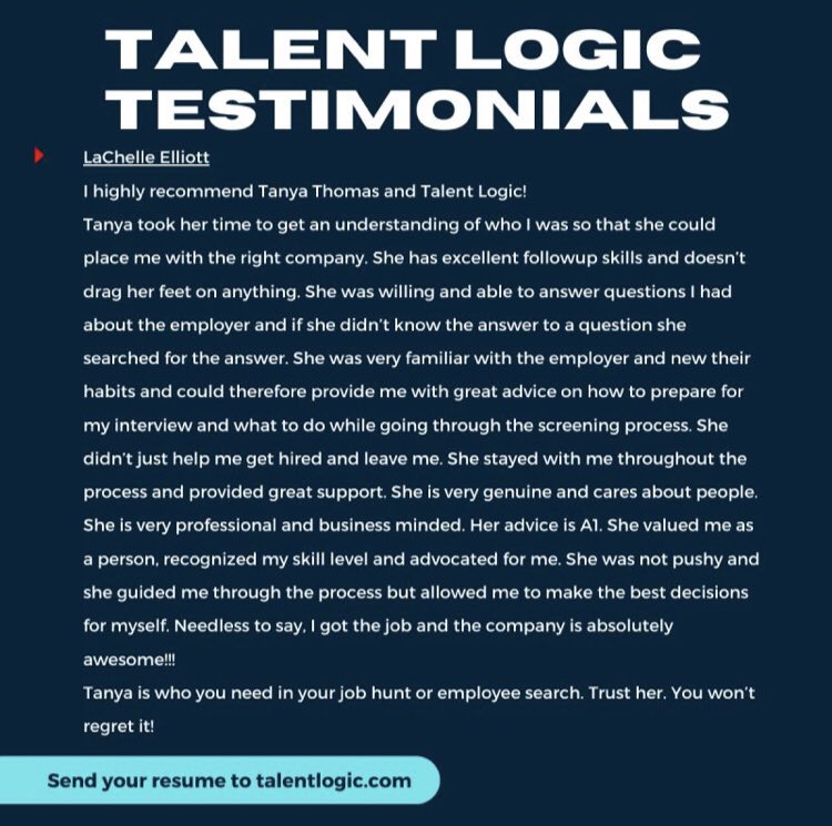 Talent Logic Testimonials 

talentlogic.com/testimonials-2/

#testimonials #executivesearch #jobs #careeradvancement #executive