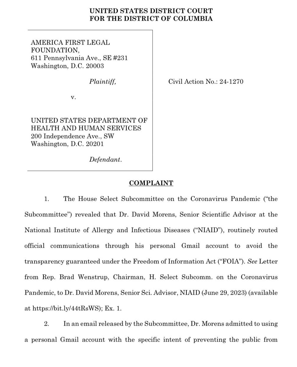 We sued HHS for unlawfully hiding records that Dr. Morens intentionally subverted from federal custody by illegally using a personal email for official business.