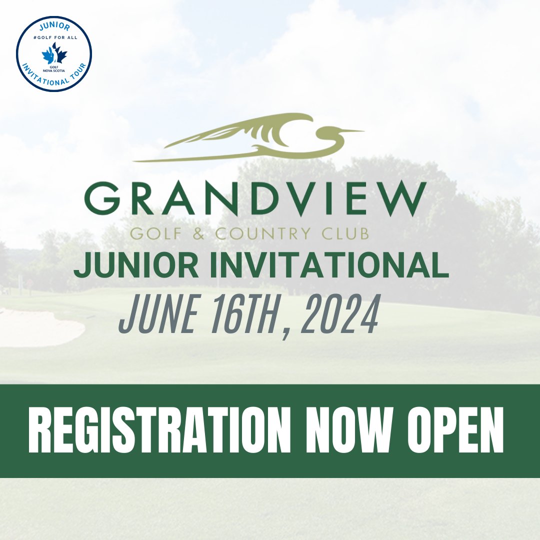 Registration is NOW OPEN for the Eaglequest Grandview Golf Junior Invitational. This event is the second event of the Golf NS Junior Invitational Tour, you won't want to miss it🏆

Click the link below to register now.
linktr.ee/golfnovascotia