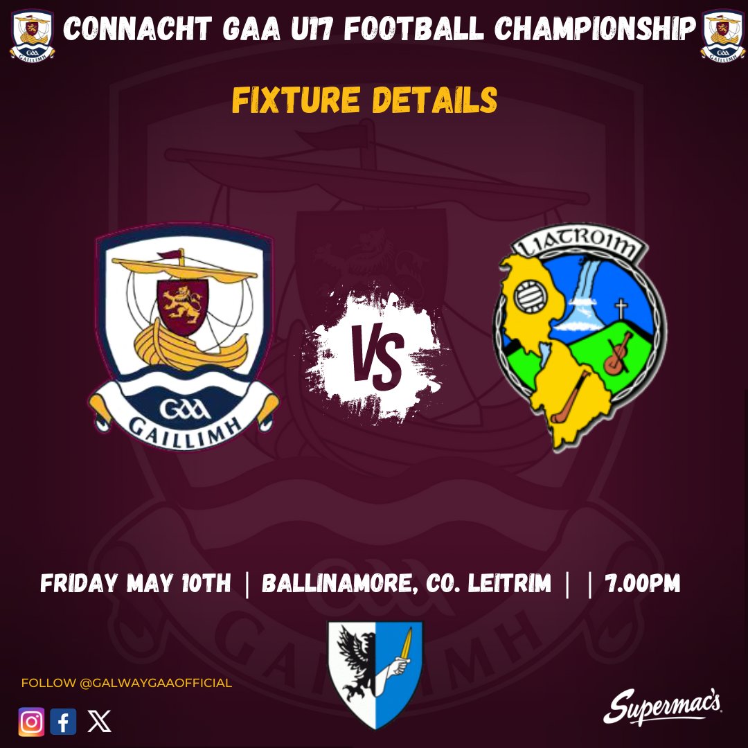 Connacht Minor Football Championship   
⚠️Venue Update⚠️

Galway v Leitrim 
📍Ballinamore
📅Friday 10th May 2024
 
Buy Tickets online in advance⏬
universe.com/events/electri…

Best of Luck to Neil McHugh, team management and our Minor squad! 

 #riseofthetribes 
#gaillimhabú