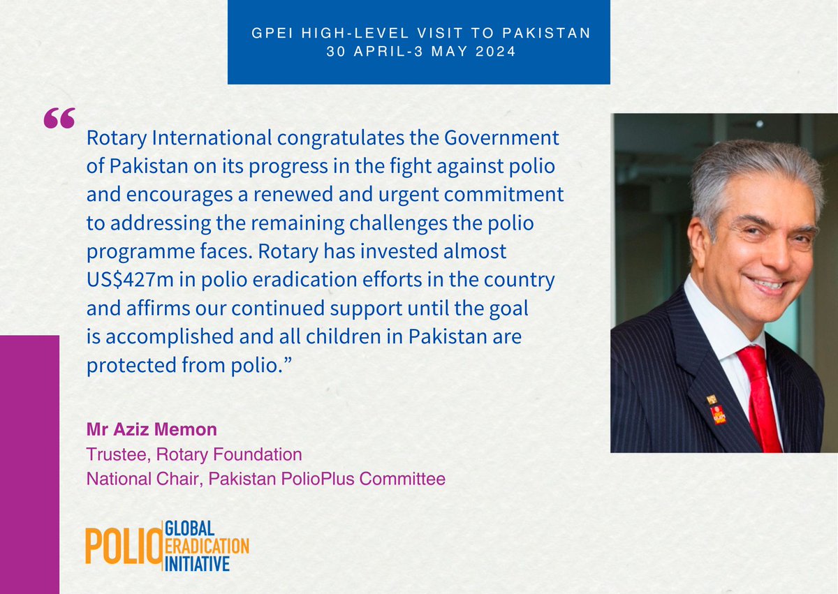 As pioneers in the fight to #EndPolio, Rotary members continue to provide their resolute support to ending polio in Pakistan: endpol.io/4b9Ya88