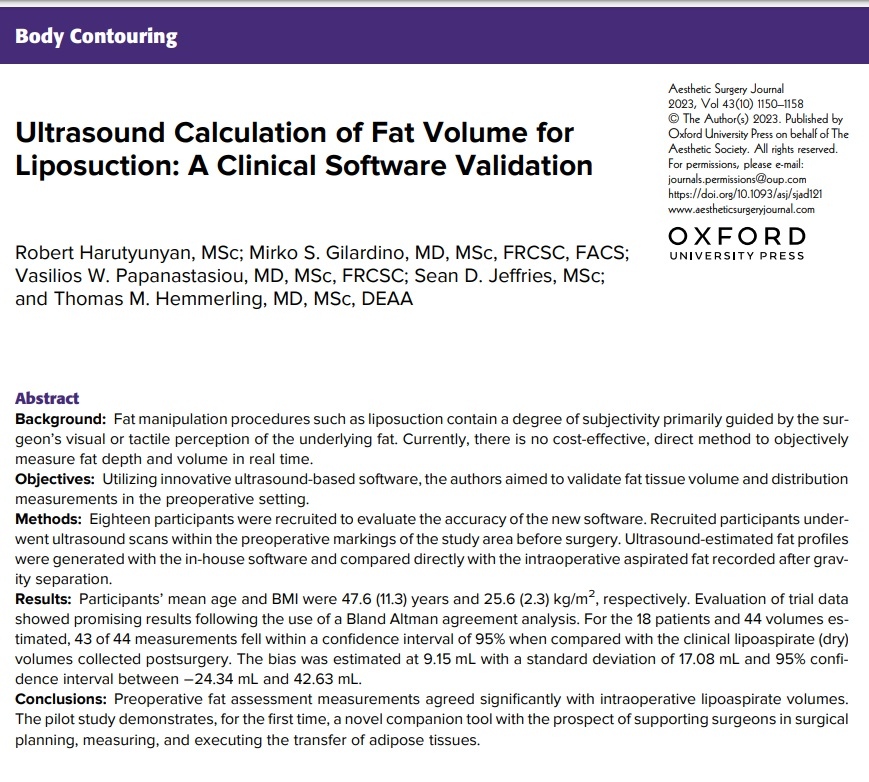 'Ultrasound Calculation of Fat Volume for Liposuction: A Clinical Software Validation' Read the paper: doi.org/10.1093/asj/sj… Read the Commentary: doi.org/10.1093/asj/sj… @phaedracress @drroykim @drkenkel