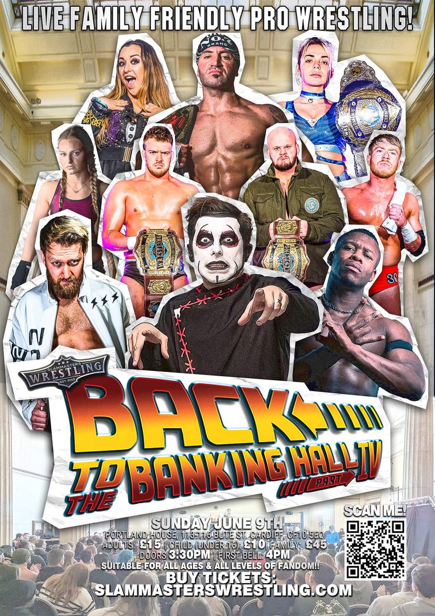 Poster Reveal! 'Back To The Banking Hall Part 4' featuring @DanhausenAD !! 50% of all tickets sold 2 Second Row Seats remaining Danhausen m&g to be announced... 📅 June 9 📍 Portland House, Cardiff ⏰ 4pm Start 🎟️ SlammastersWrestling.com/cardiff