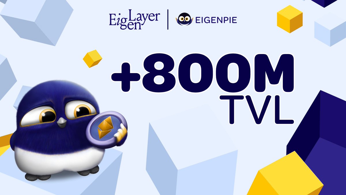 $800 million TVL has been achieved by Eigenpie!📈 We continue to grow our support for the @eigenlayer ecosystem through native $ETH and LSTs restaked via Eigenpie.♻️ A heartfelt thank you to our community!🫶