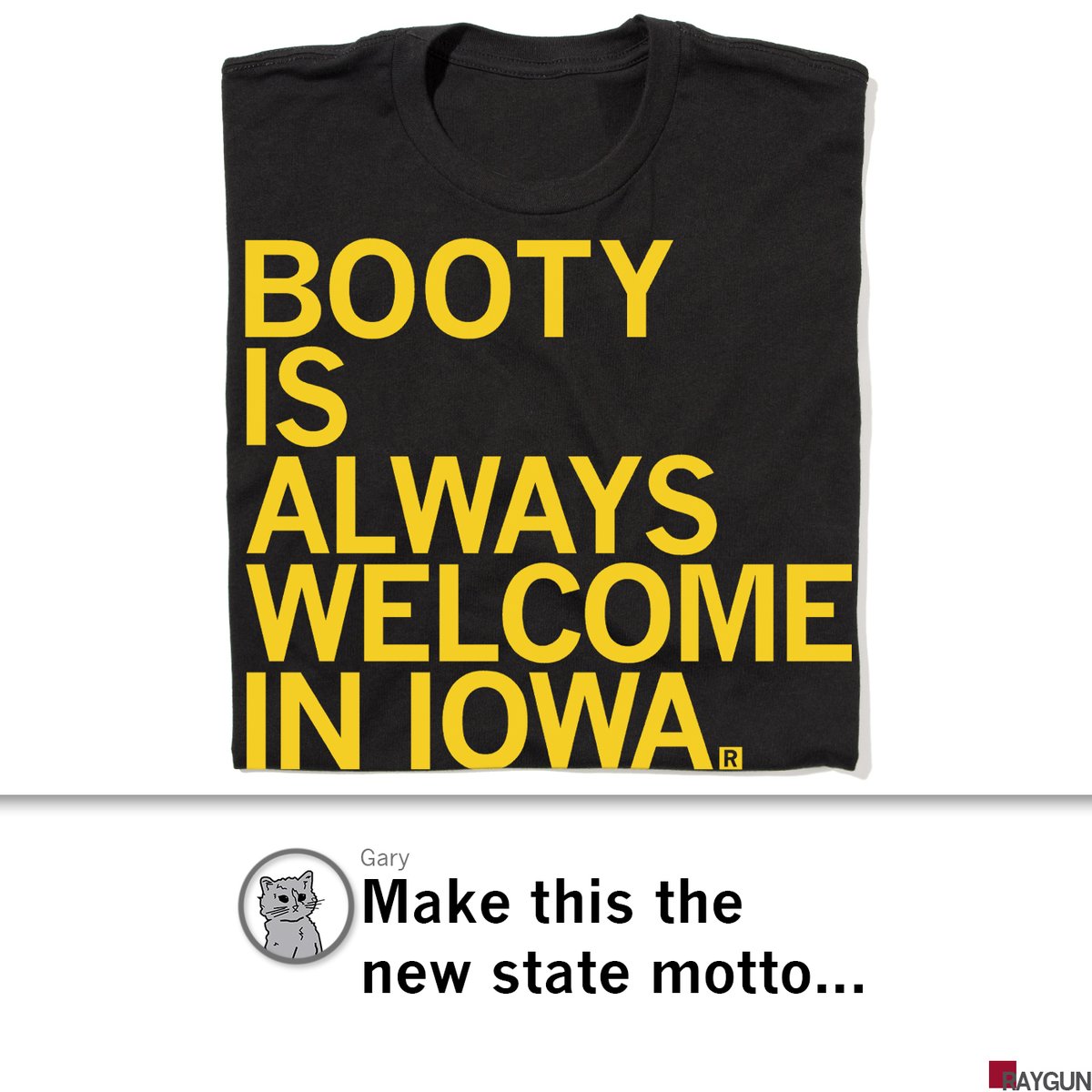TBH: we don't know much about General Booty's quarterback abilities. but we do know his name abilities are LIMITLESS. New #raygun shirt online to let @Generalbooty10 (and all booty) know that they are always welcome in Iowa: raygunsite.com/collections/io… twitter.com/PeteNakos_/sta…