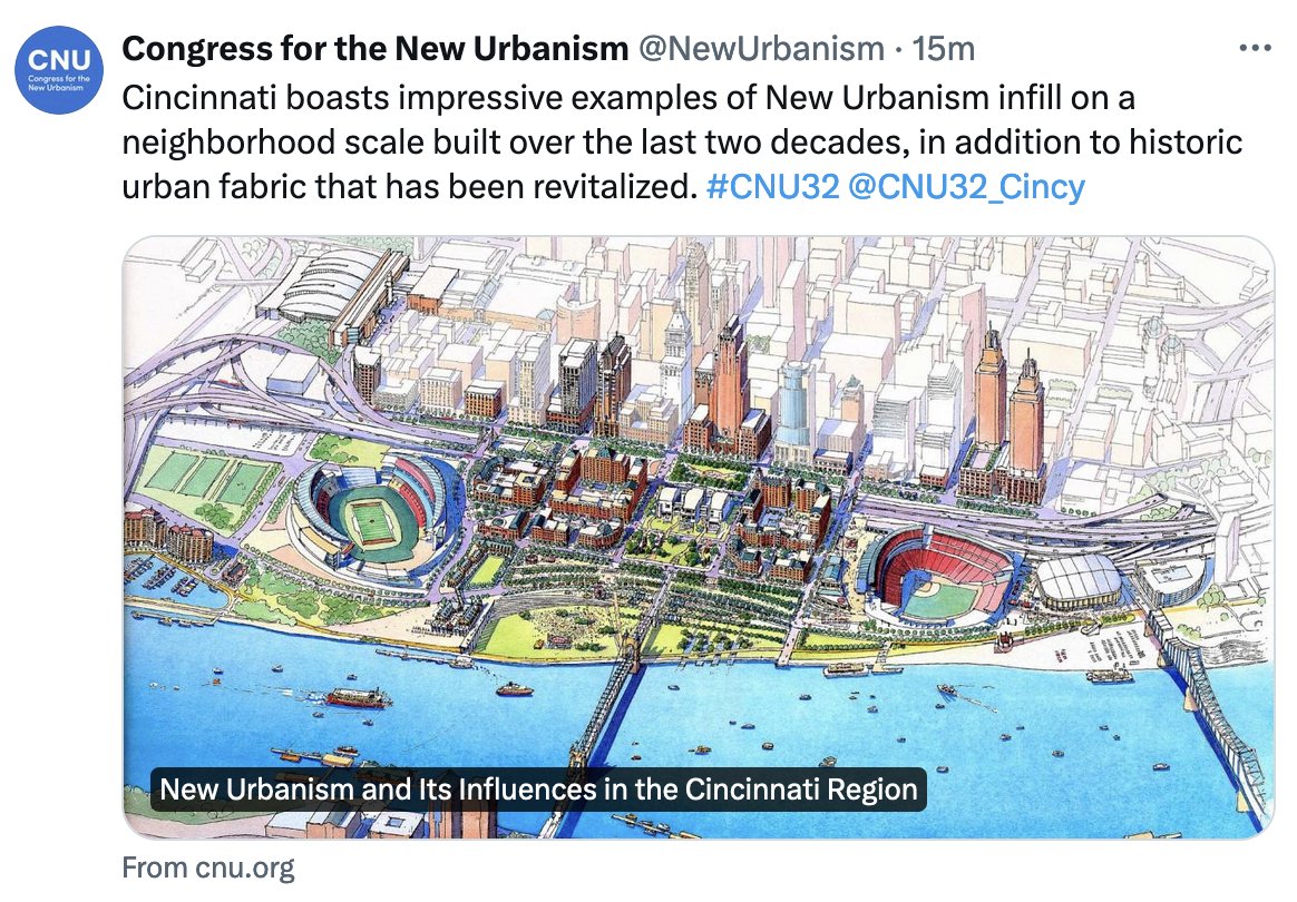 The hand-drawn rendering makes it New Urbanism.