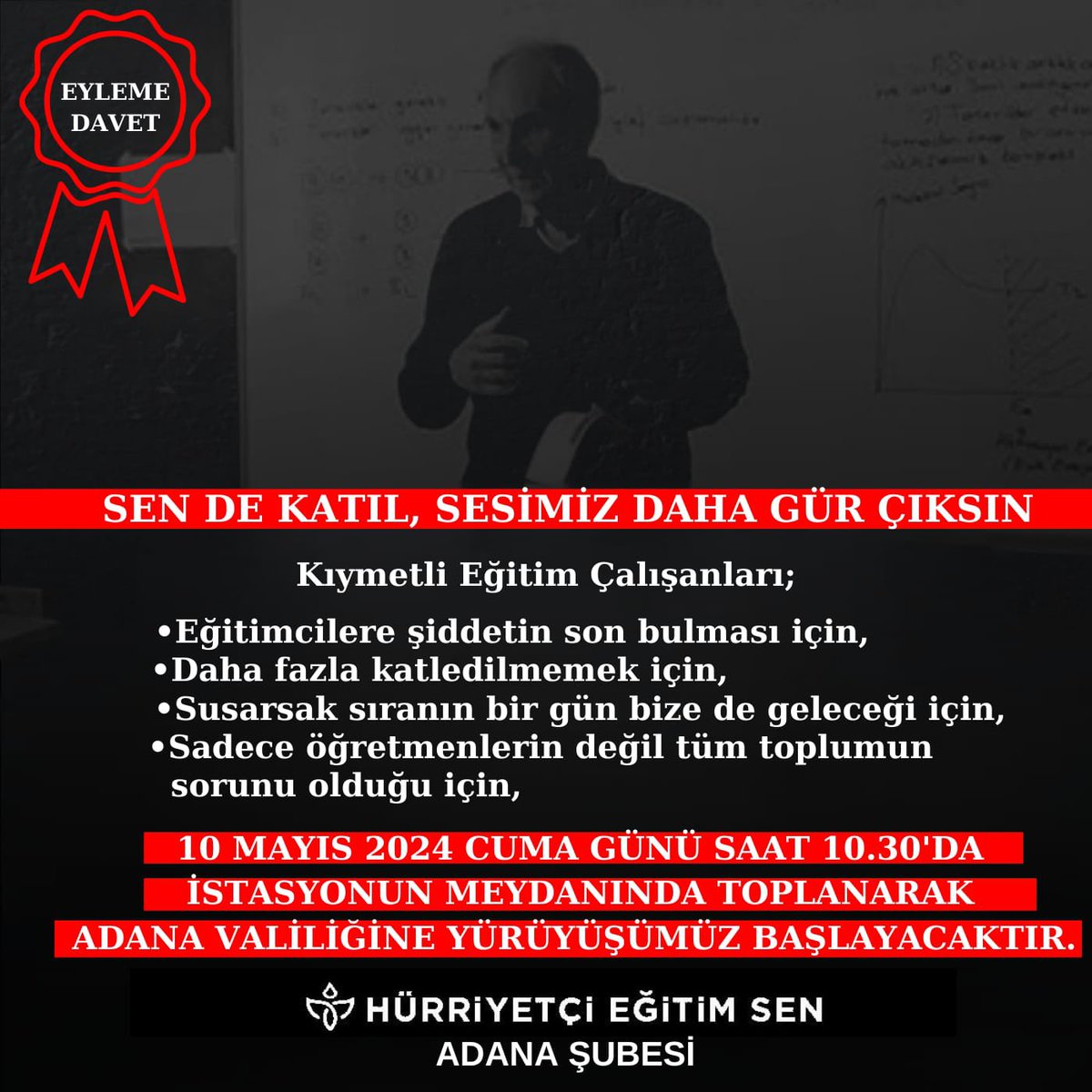 ergun_ayyildiz's tweet photo. Yaşanan bu vahşeti protesto amacıyla, Eğitim Çalışanlarının Gür ve Hür Sesi olmak için saat 10:30'da İstasyon Meydanı'nda buluşuyoruz..

Oradan Valiliğe Yürüyoruz arkadaşlar.

 #MebTekinDeğil
@HurEgitimSen 
@HurSen01 https://t.co/mpAqTDwCv1