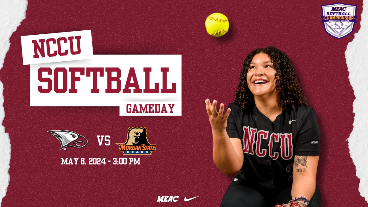 GAME DAY! The fourth-seeded NCCU softball team will try and knock off top-seeded Morgan State for its second win on day one of the 2024 MEAC Softball Championship when the Eagles and Bears begin play on Wednesday at 3 p.m. #EaglePride @MEACSports