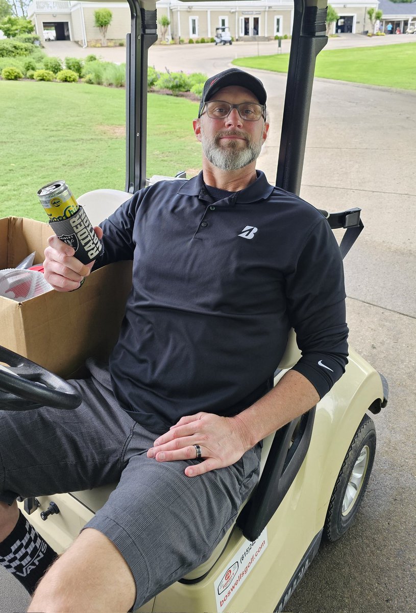 I get to drive around in the beverage and merch cart and listen to the new @SNBToday! #RaiderNation
