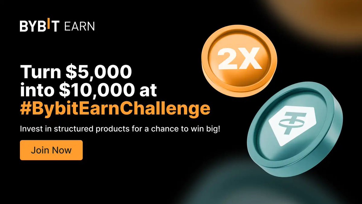 The #BybitEarnChallenge is here! 🚀 Share your trading journey for a chance to win a share of the 10,000 USDT prize pool. Simply subscribe, invest at least 5,000 $USDT in structured product plans, and share your story on social media using #BybitEarnChallenge. (1/2) 🧵