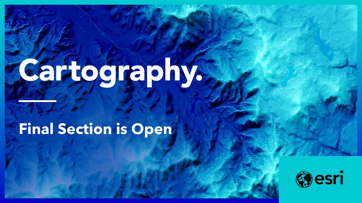 For those attending the cartography MOOC, your certificate is within reach! 🙌 The final section is now open, so don't forget to finish by May 22. Keep up the great work! Sign in and complete the course: esri.social/xCVq50RzJwY