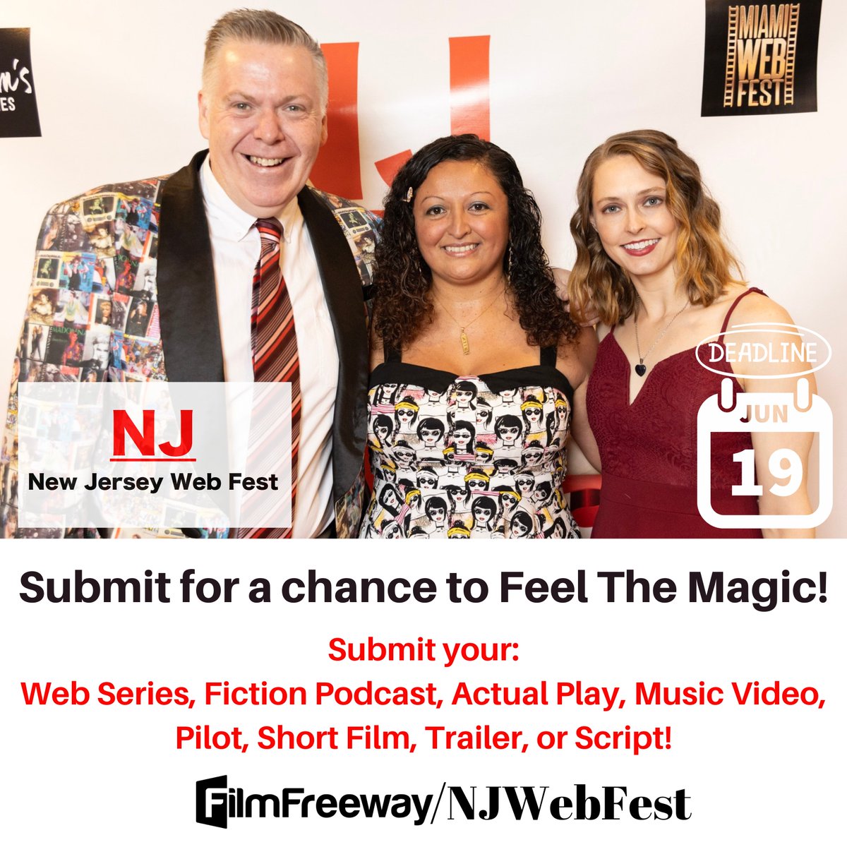 Submit your #WebSeries, #Pilot, #FictionPodcast, #ActualPlay, #MusicVideo, #ShortFilm, #trailer, or #script!
⭐️⭐️⭐️⭐️⭐️⭐️
FilmFreeway.com/NJWebFest

#FilmFestival #WebFest #NewJersey #FeelTheMagic #NJWebFest